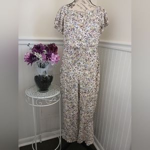 Women's Society+Stitch One Piece Tan and Floral Jumper Size Large